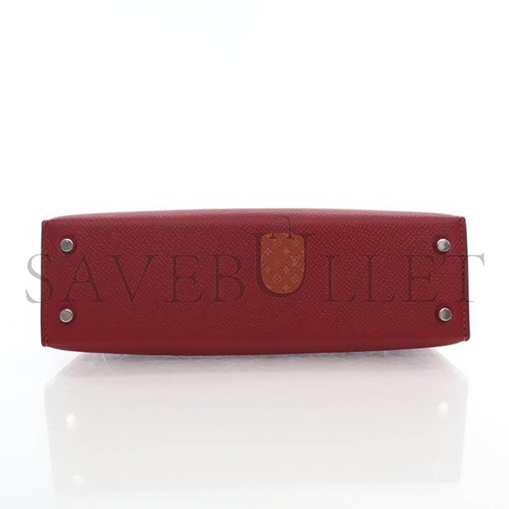 H**mes mini kelly ii epsom burgundy silver buckle (19*12*5.5cm)